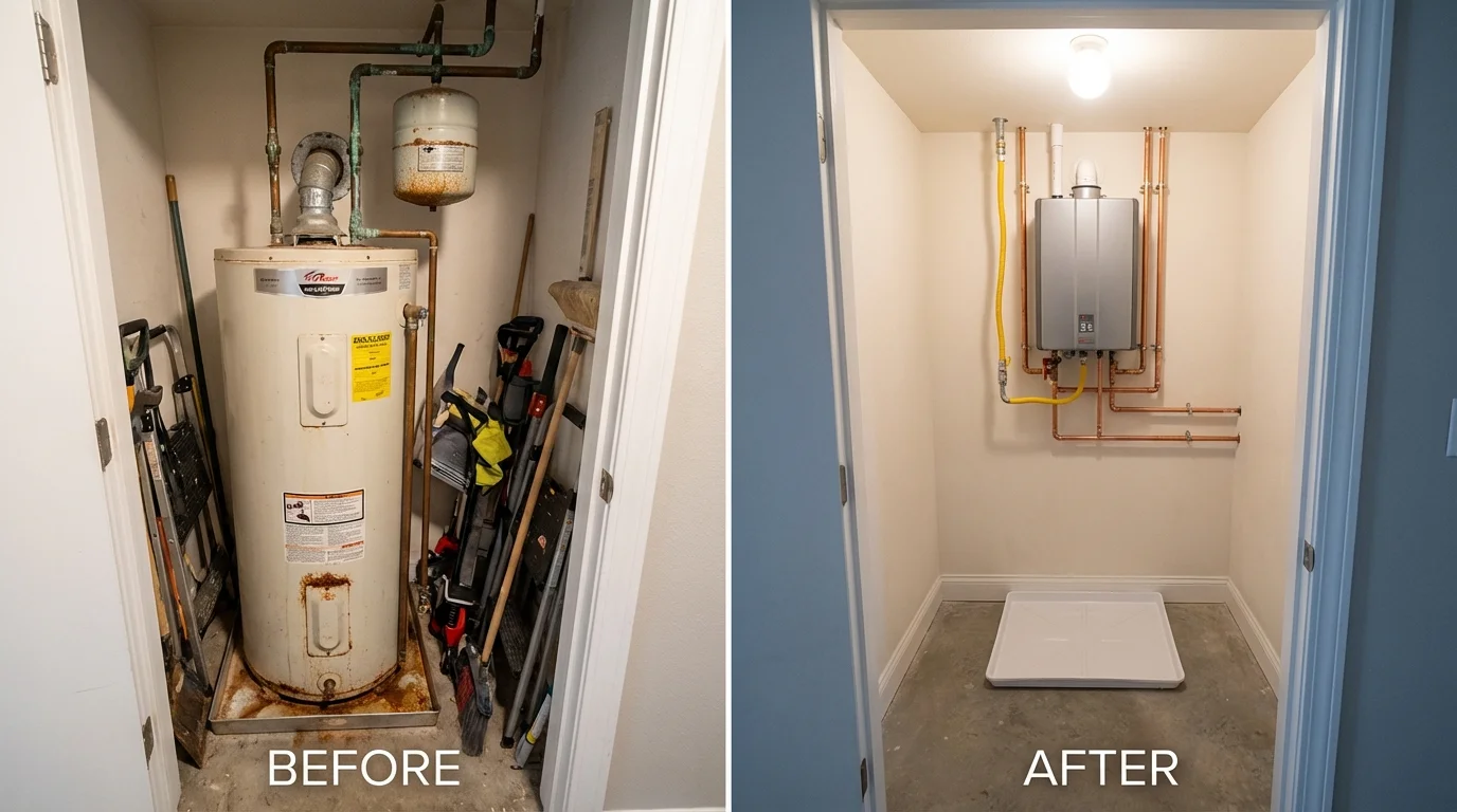 Tank water heater versus wall-mounted tankless unit comparison for Forney, TX homeowners