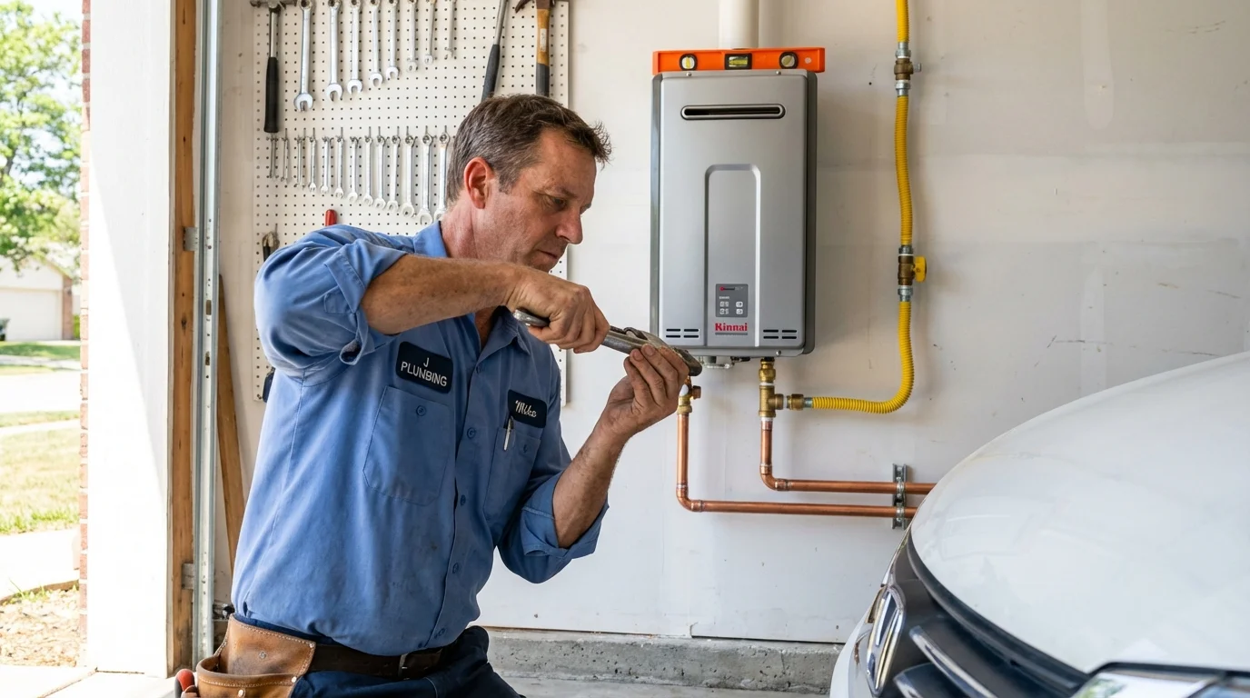 Tankless water heater installation by a Johns Plumbing LLC plumber in Forney