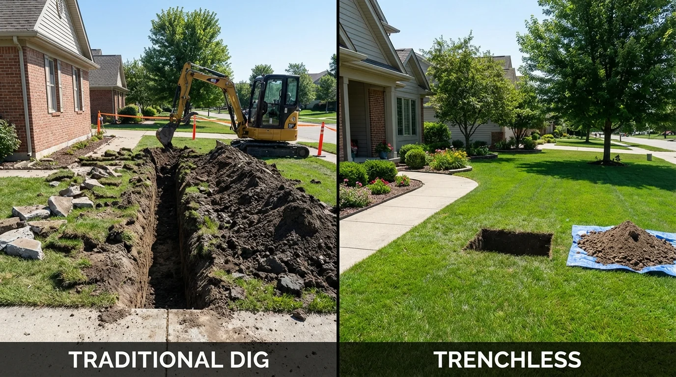 Trenchless sewer repair with minimal yard damage versus traditional excavation in Forney, TX